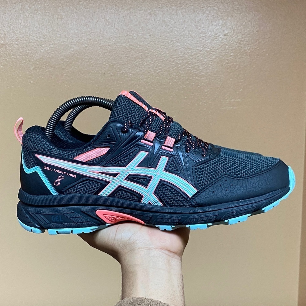 ASICS Gel-Venture 8 Trail Running Sneakers Black Clear Blue Coral Pink Size 10
